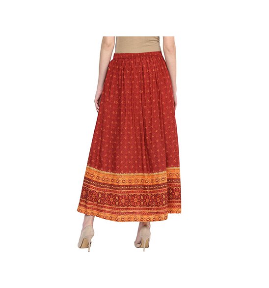 Cotton Printed Flared Long Skirt
