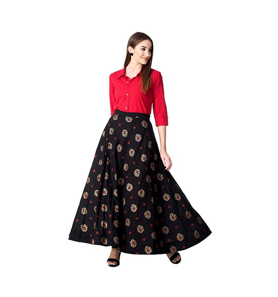 Rayon Printed Flared Long Skirt