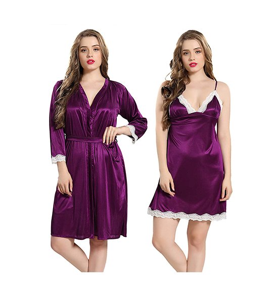 Wish - Satin Womens Nighty With Robe