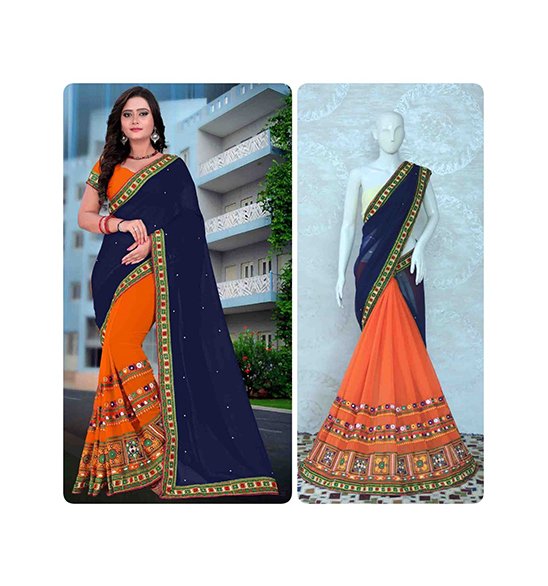 Georgette Kutch Embroidered Saree With Blouse